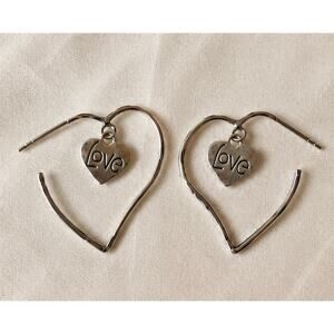 Y2K Sterling Silver Heart Hoop Earrings Love Charms Thailand 925